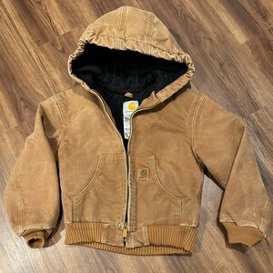 Vintage Carhartt Duck Canvas Quilted Jacket Hoodie - Boys Size Small 6/7